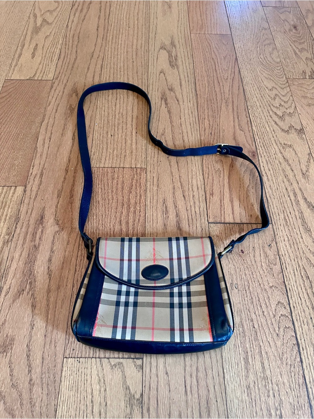 Vintage Burberry check canvas and leather shoulder bag